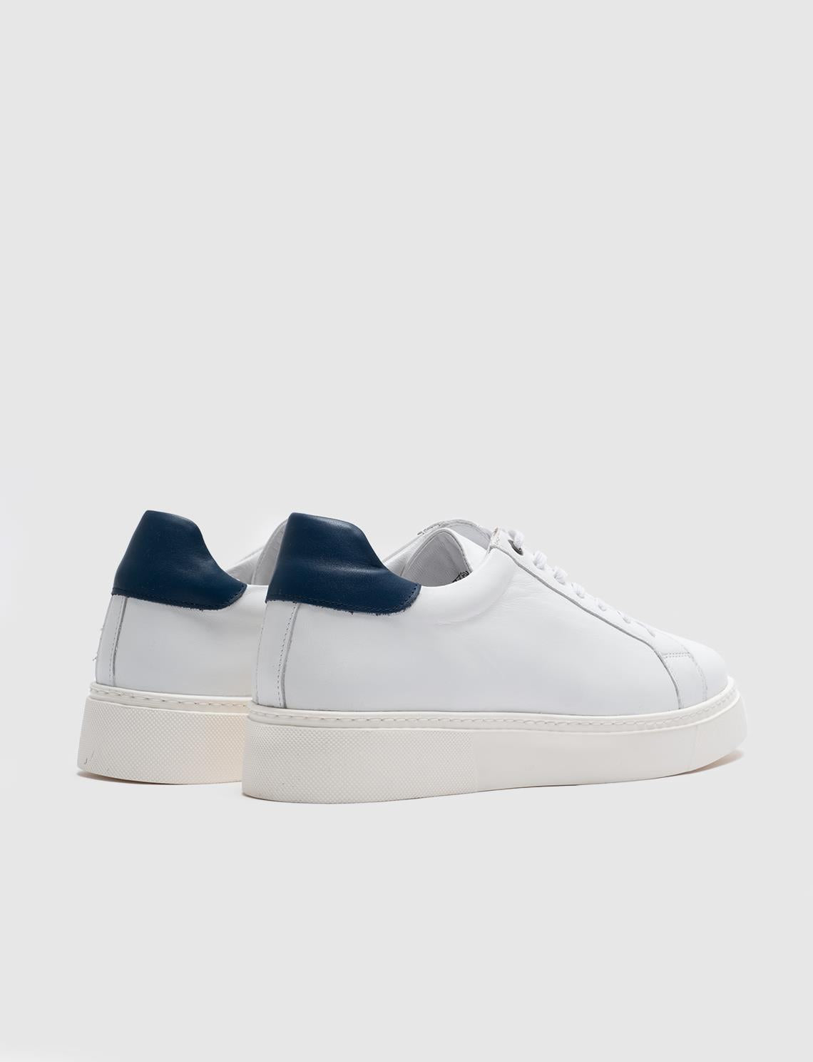 Men's Casual Sports Shoes with Blue Ankle Detail, Genuine Leather, and White Laces