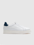 Men's Casual Sports Shoes with Blue Ankle Detail, Genuine Leather, and White Laces