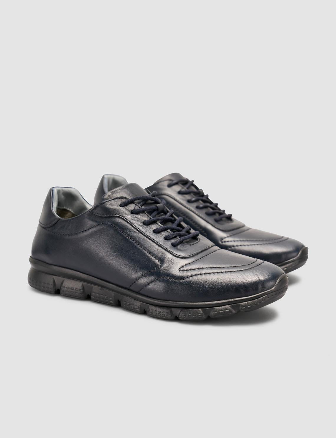 100% Genuine Leather Navy Blue Lace-up Men's Casual Shoes
