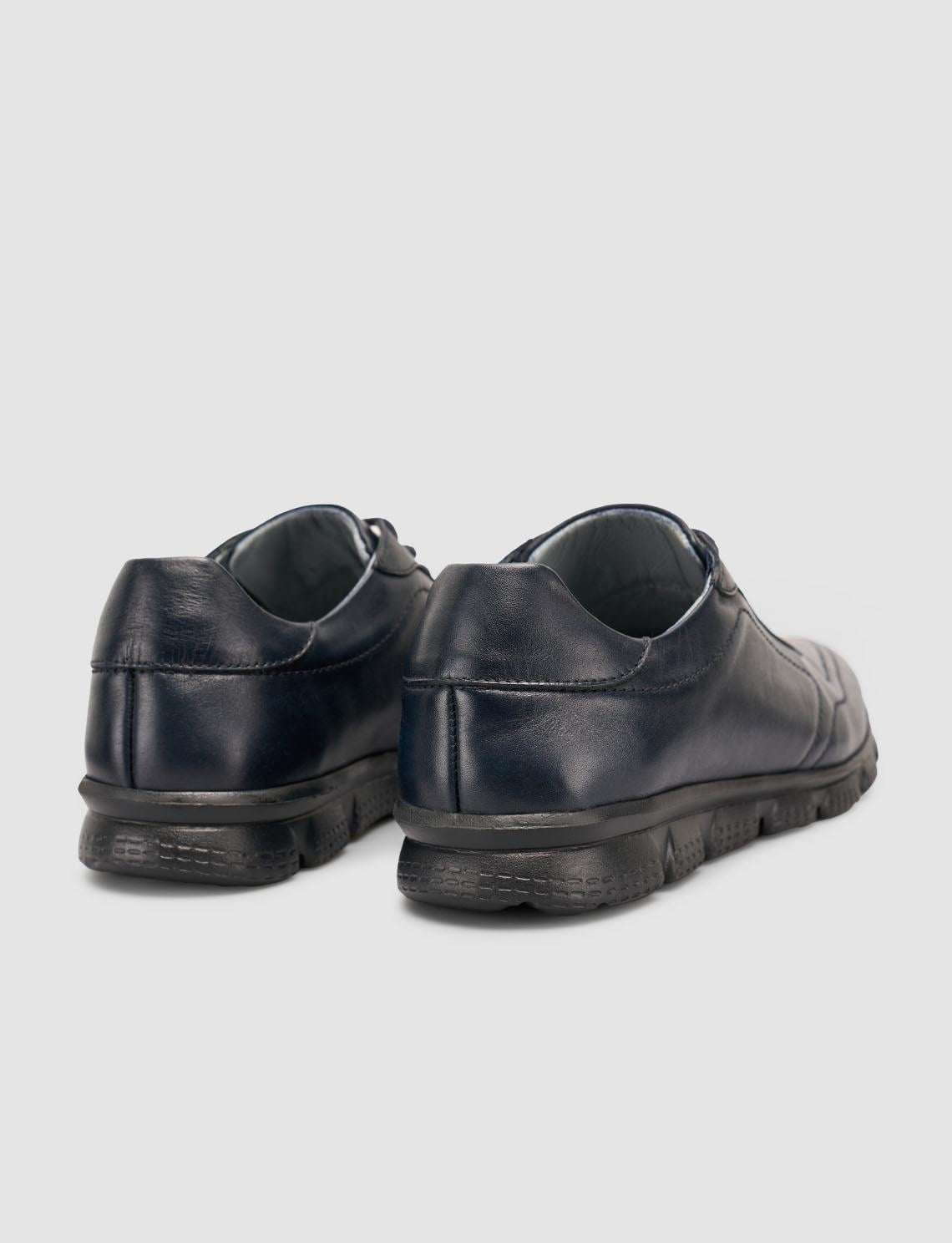 100% Genuine Leather Navy Blue Lace-up Men's Casual Shoes