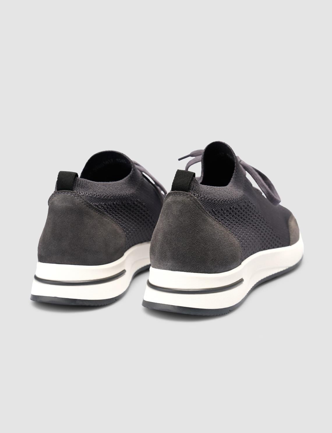 Grey Knitted Lace-up Men's Athletic Shoes