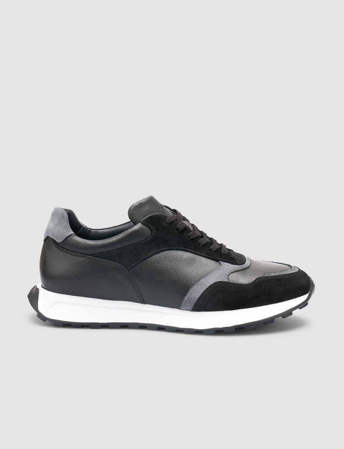 100% Genuine Leather Black Lace-up Men's Athletic Shoes