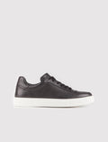 Men's Genuine Leather White Sole Black Lace-up Athletic Shoes