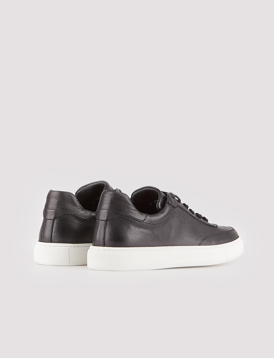 Men's Genuine Leather White Sole Black Lace-up Athletic Shoes