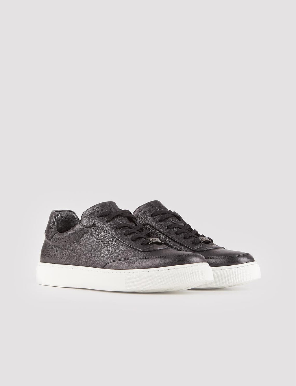 Men's Genuine Leather White Sole Black Lace-up Athletic Shoes
