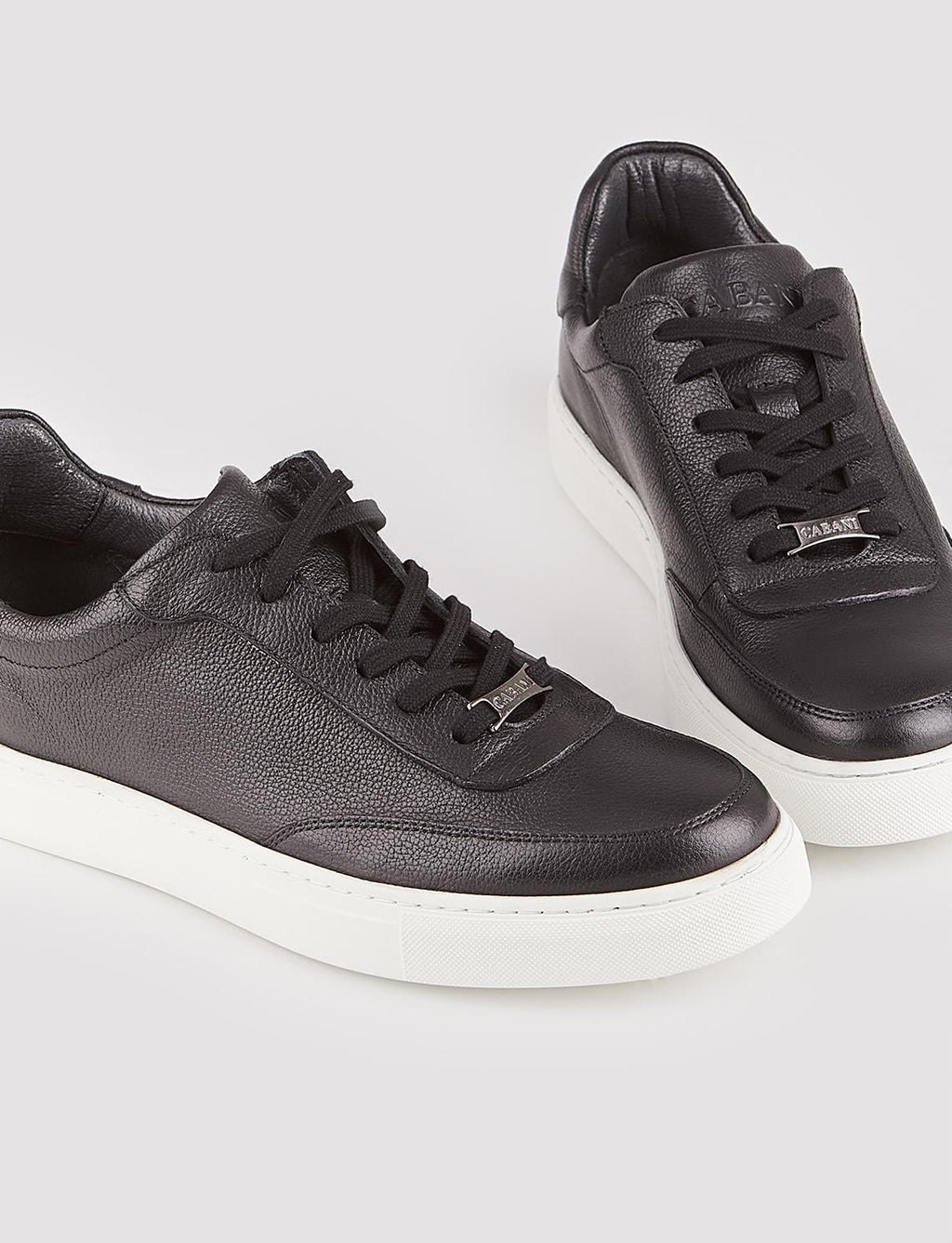 Men's Genuine Leather White Sole Black Lace-up Athletic Shoes