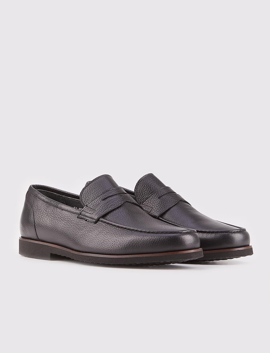 Men's Genuine Leather Black Casual Shoes with EVA Sole