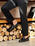Men's Genuine Leather Black Casual Shoes with EVA Sole