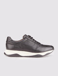 Men's Genuine Leather Ready-Made Sole Black Lace-Up Athletic Shoes