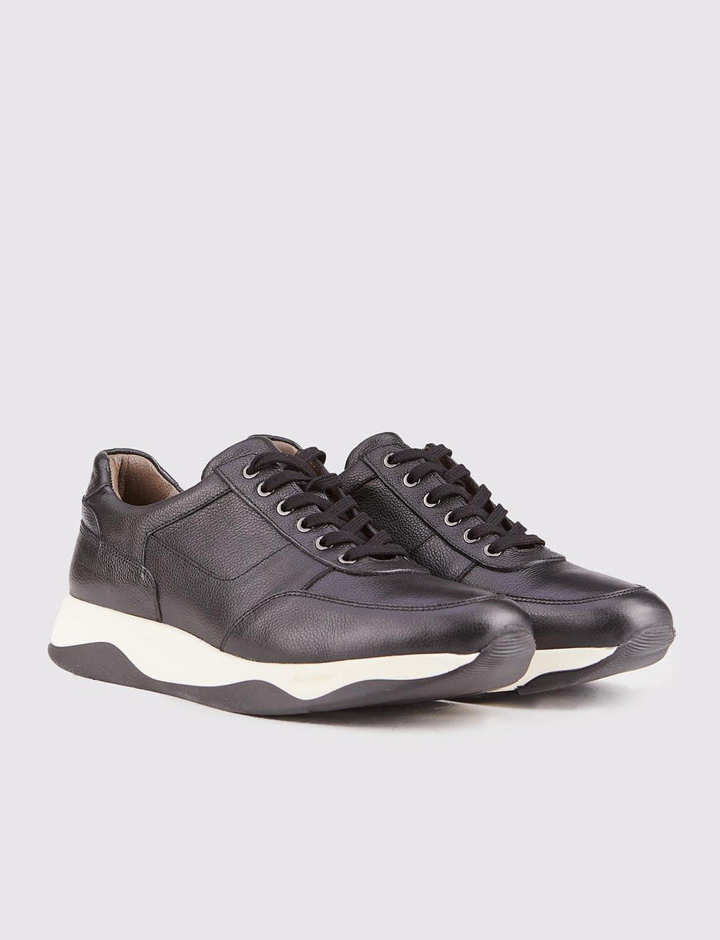 Men's Genuine Leather Ready-Made Sole Black Lace-Up Athletic Shoes