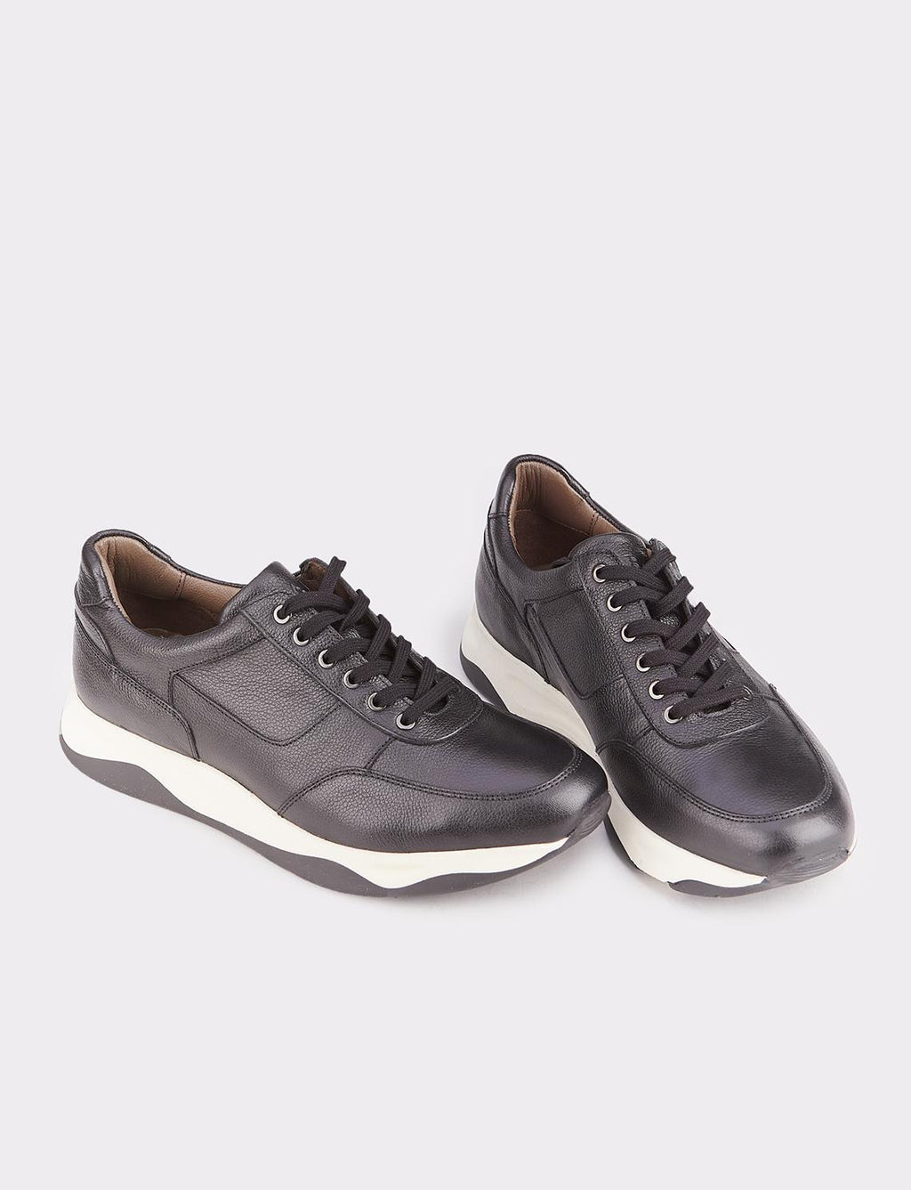 Men's Genuine Leather Ready-Made Sole Black Lace-Up Athletic Shoes