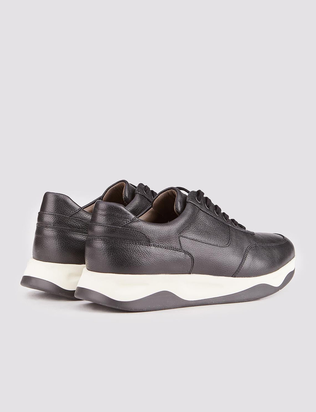 Men's Genuine Leather Ready-Made Sole Black Lace-Up Athletic Shoes