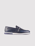 Men's Genuine Leather Casual Navy Blue Shoes with Ready-Made Sole