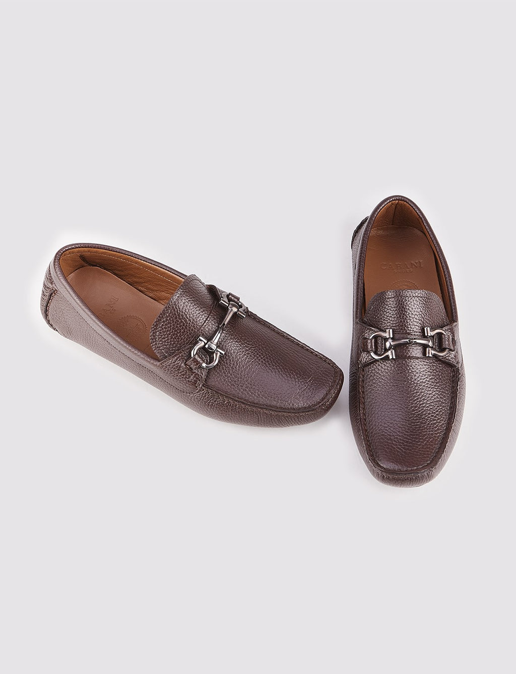Men's Genuine Leather Brown Loafer Shoes with Buckle Detail