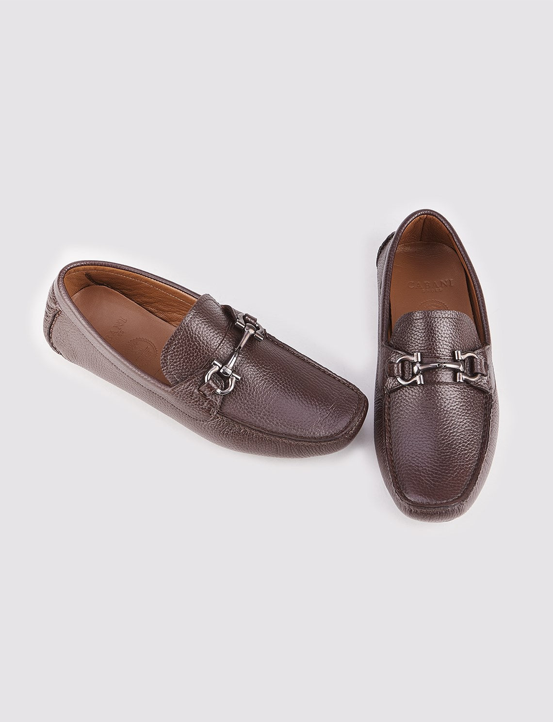 Men's Genuine Leather Brown Loafer Shoes with Buckle Detail