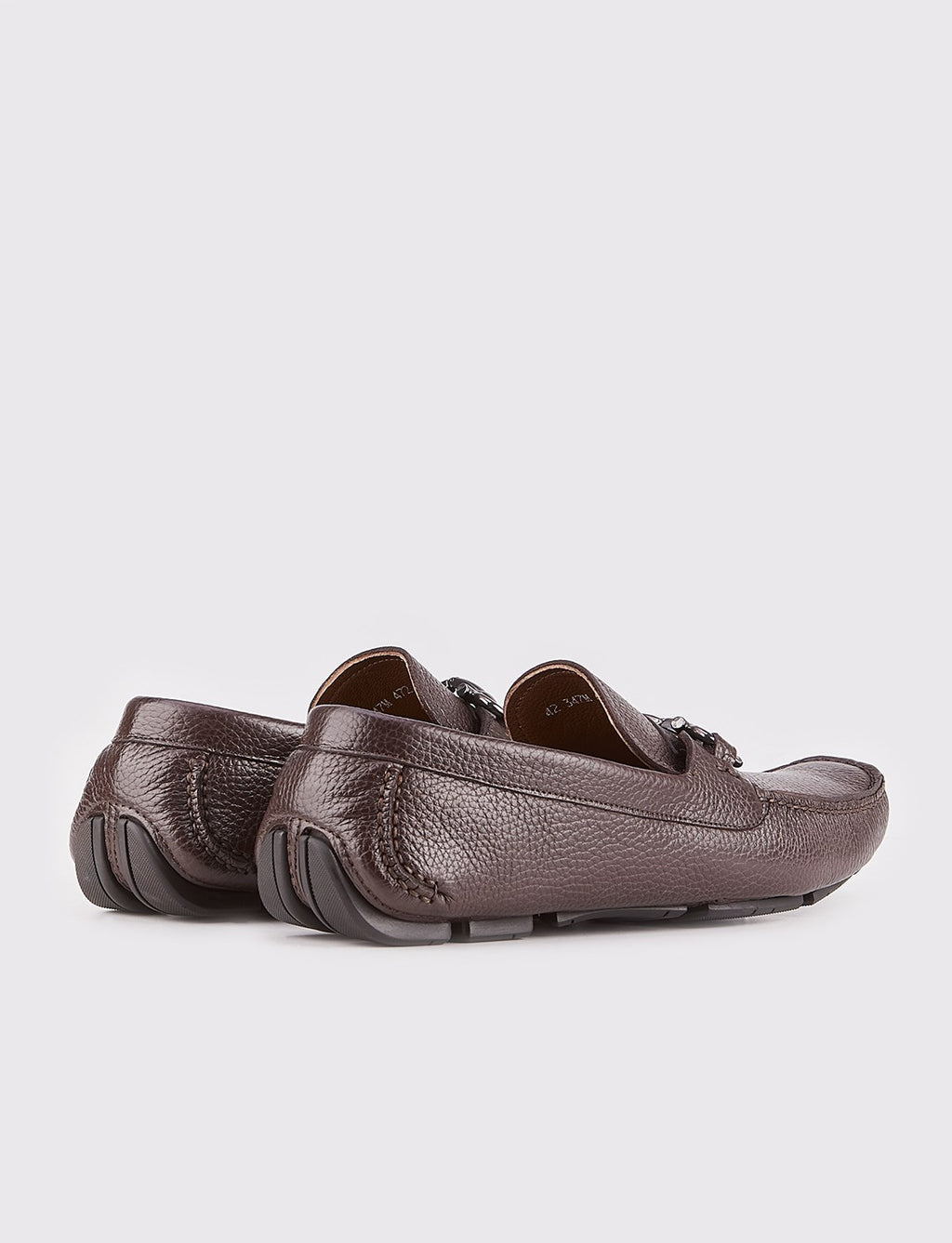 Men's Genuine Leather Brown Loafer Shoes with Buckle Detail
