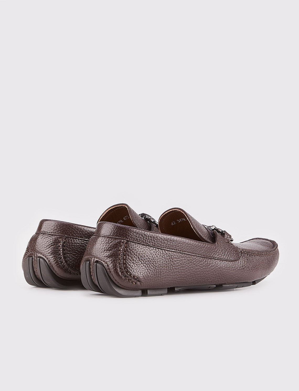 Men's Genuine Leather Brown Loafer Shoes with Buckle Detail