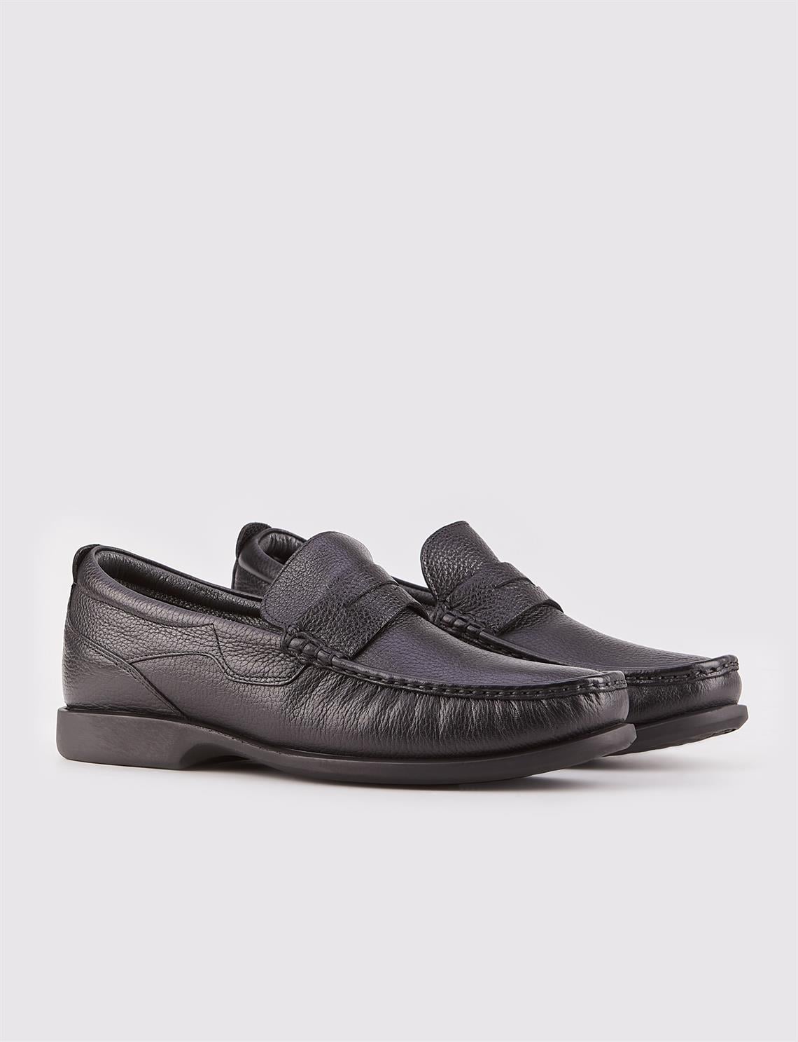 Men's Genuine Leather Rubber Sole Black Fur Lined Casual Shoes
