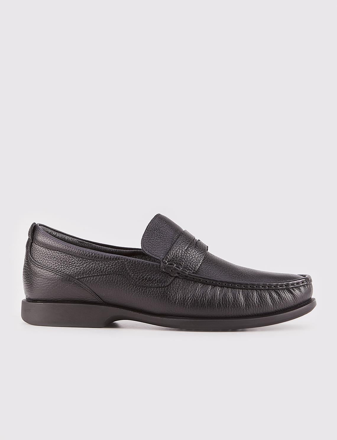 Men's Genuine Leather Rubber Sole Black Fur Lined Casual Shoes