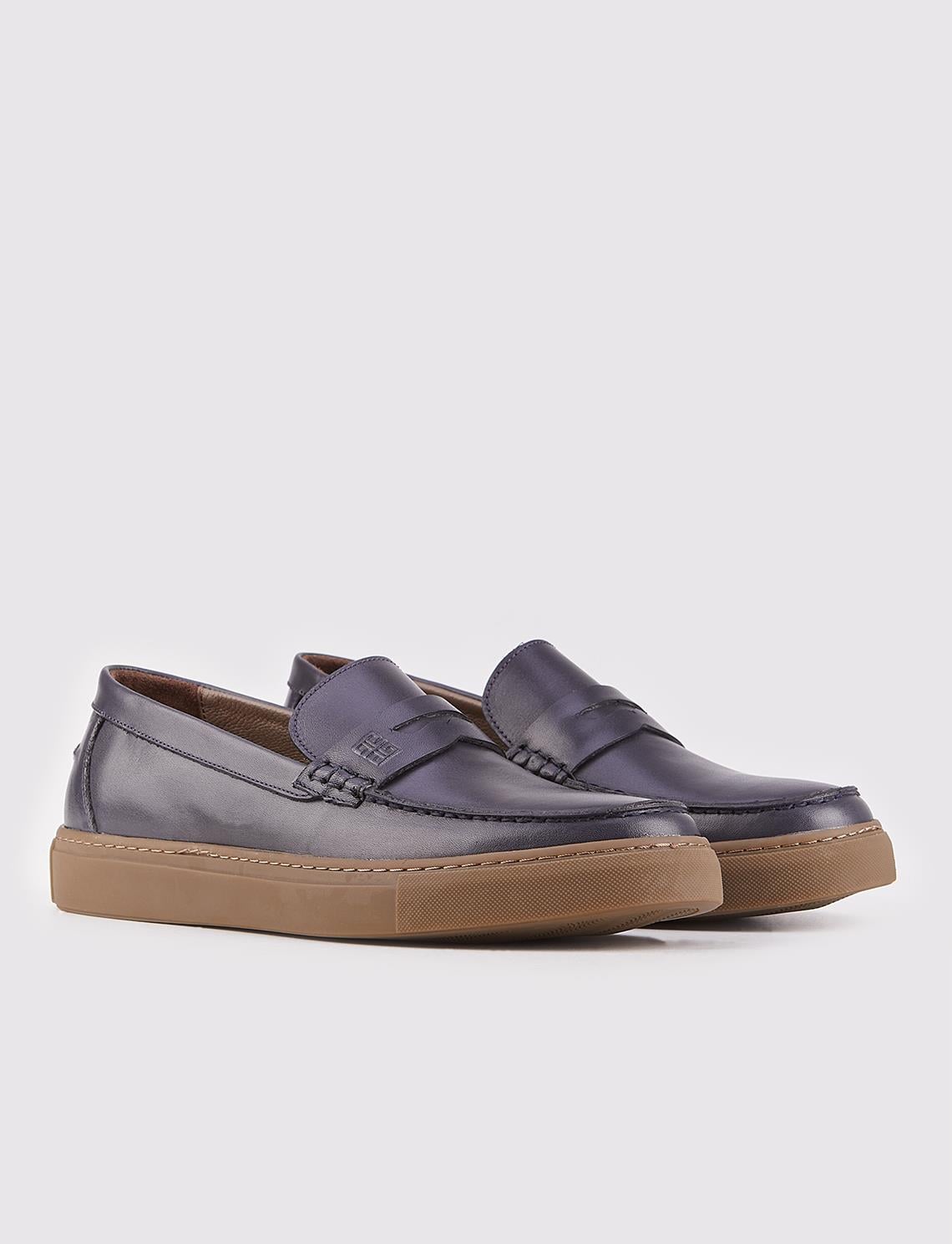 Men's Genuine Leather Navy Blue Loafer Shoes