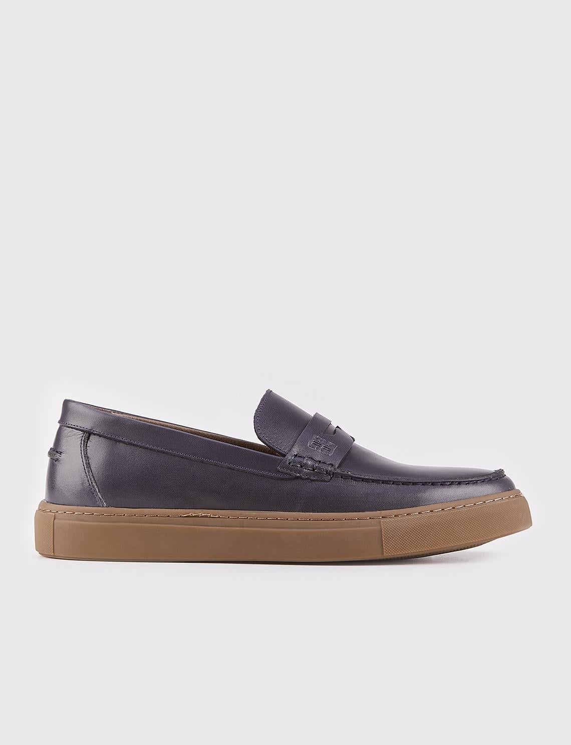 Men's Genuine Leather Navy Blue Loafer Shoes