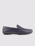 Men's Genuine Leather Navy Blue Loafer Moccasin Shoes