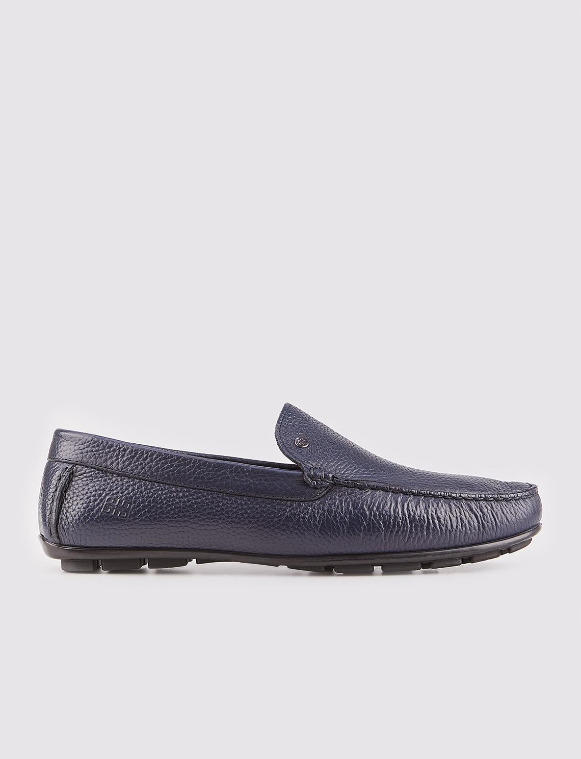 Men's Genuine Leather Navy Blue Loafer Moccasin Shoes