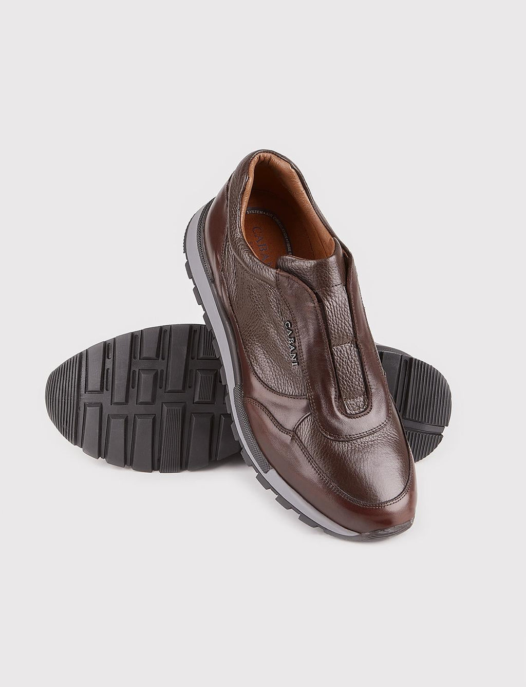 Men's Genuine Leather Light Rubber Sole Brown Sneakers
