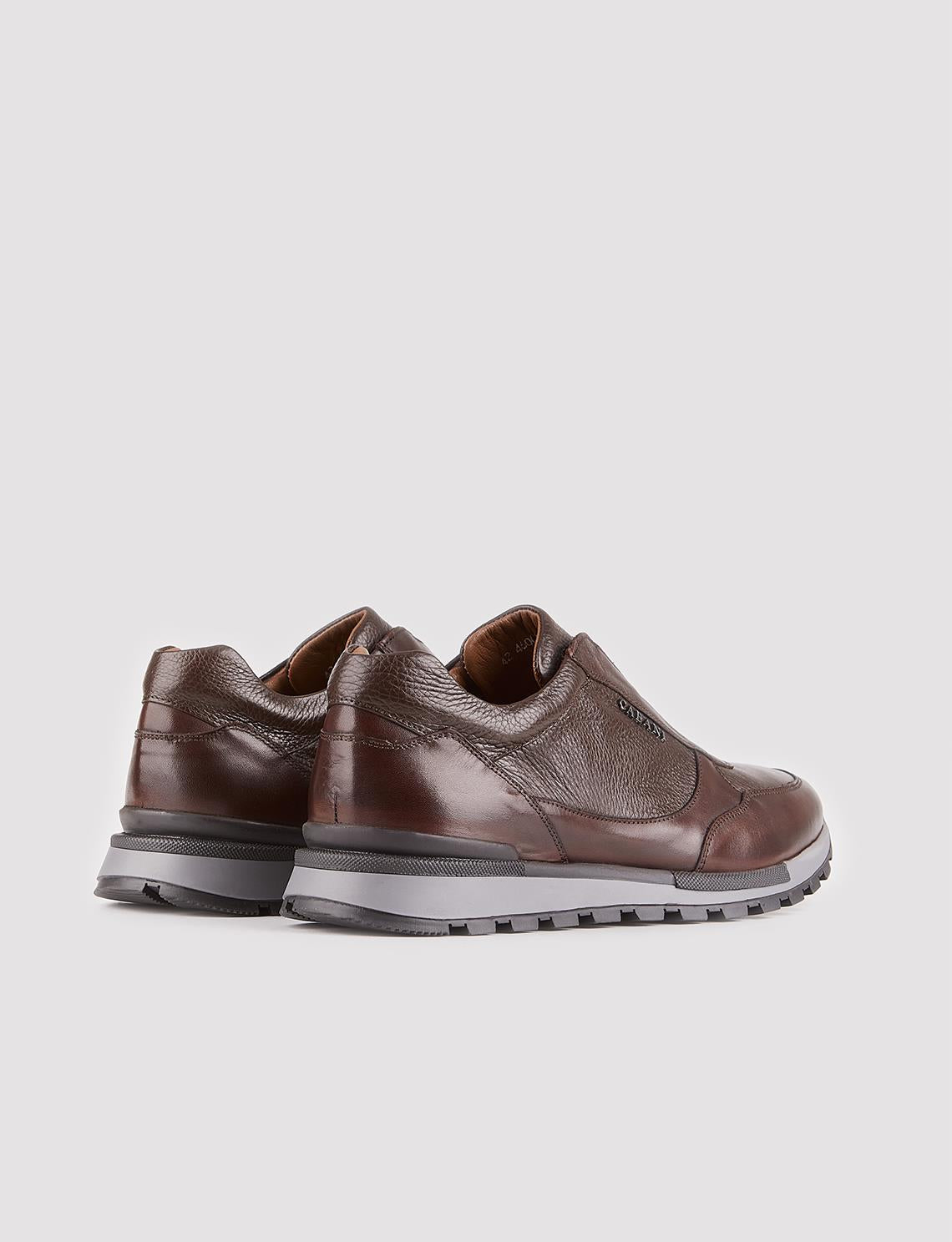 Men's Genuine Leather Light Rubber Sole Brown Sneakers