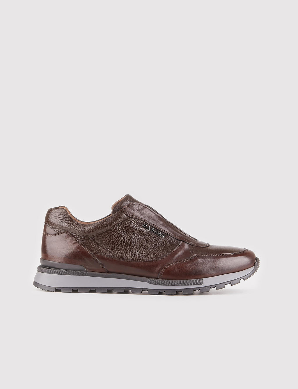 Men's Genuine Leather Light Rubber Sole Brown Sneakers