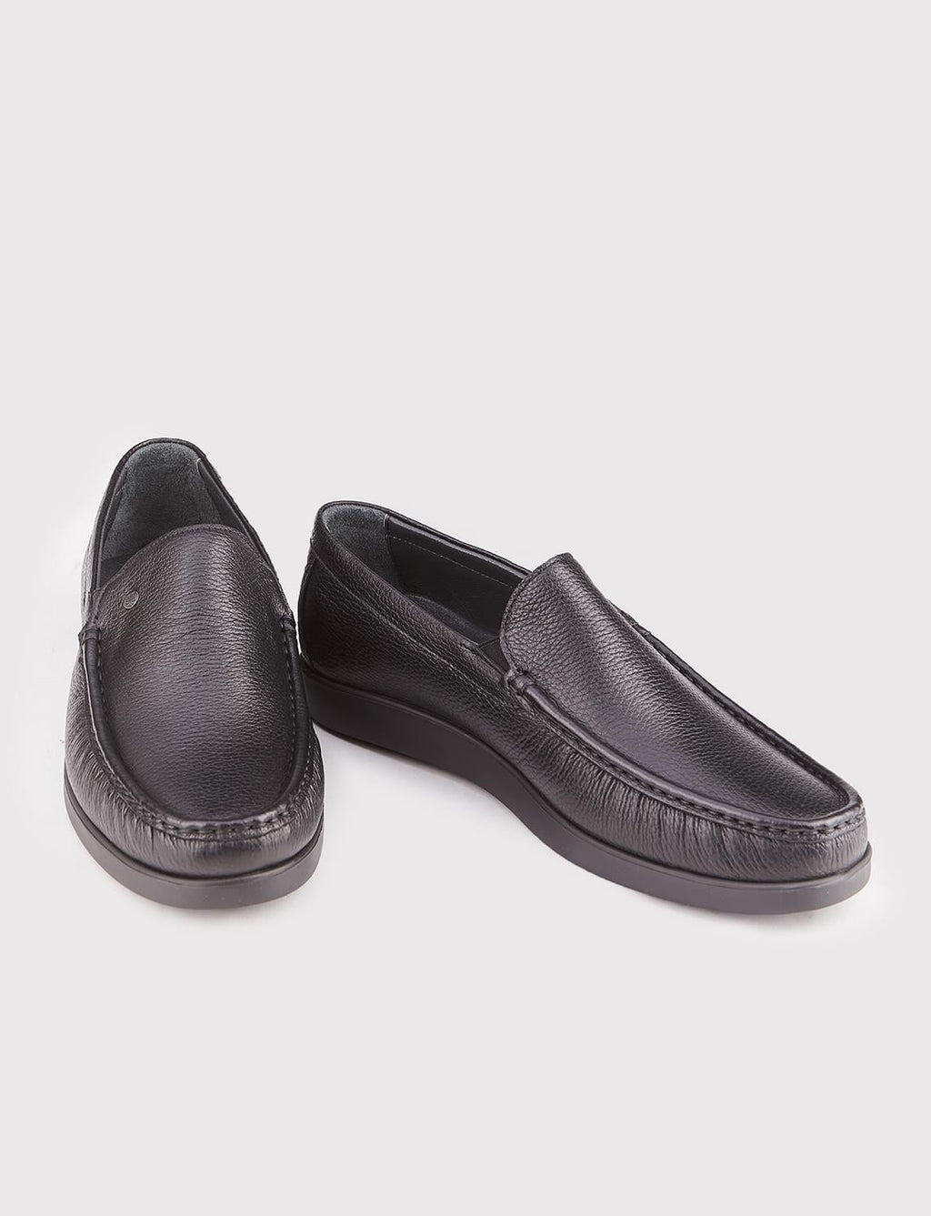 Men's Genuine Leather Light Rubber Sole Black Casual Shoes