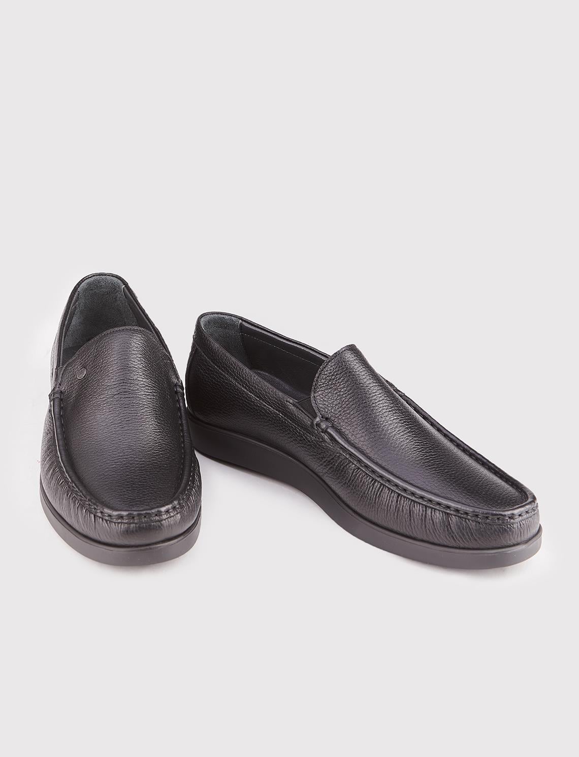 Men's Genuine Leather Light Rubber Sole Black Casual Shoes