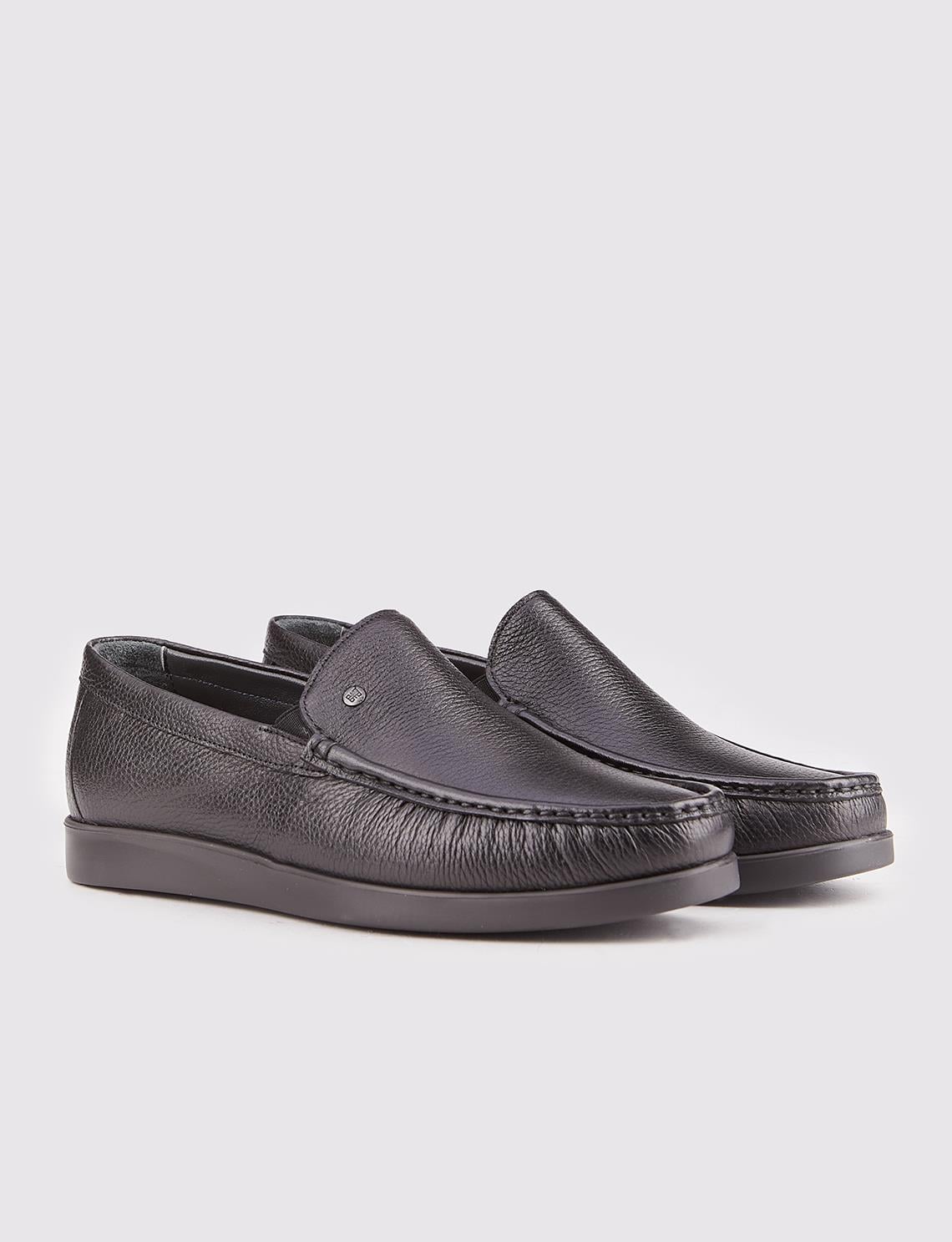 Men's Genuine Leather Light Rubber Sole Black Casual Shoes