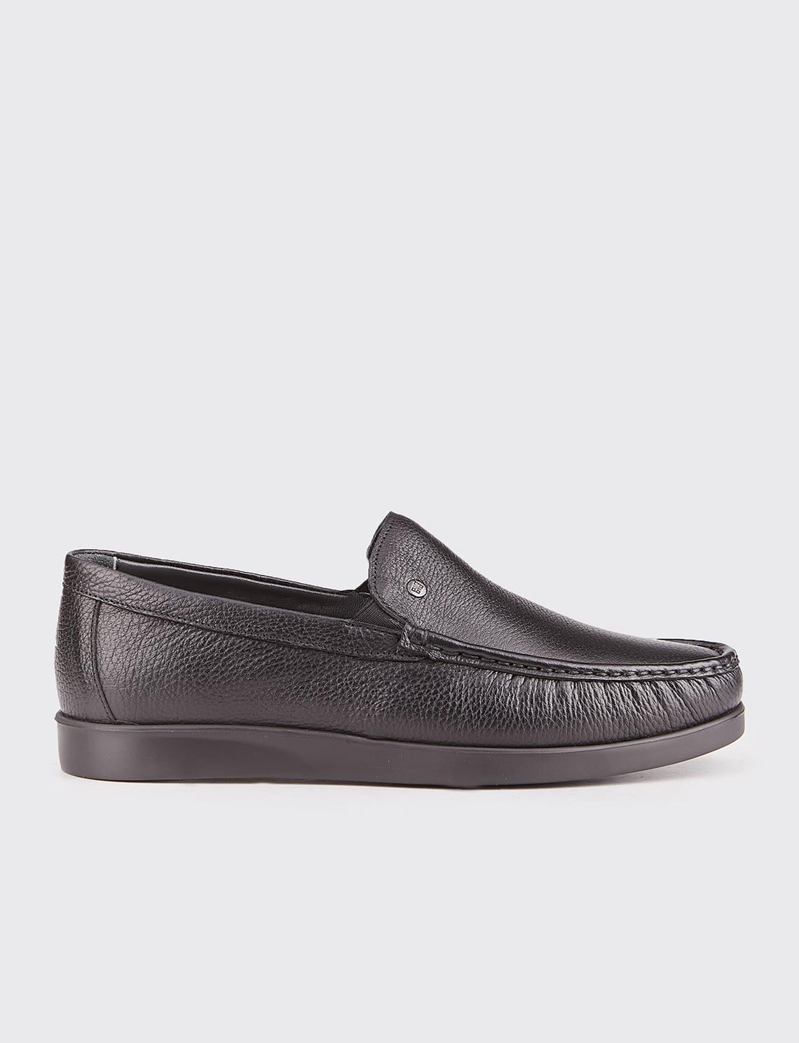 Men's Genuine Leather Light Rubber Sole Black Casual Shoes