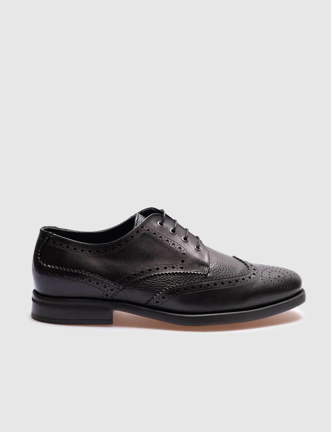 Men's Genuine Leather Black Lace-up Casual Shoes