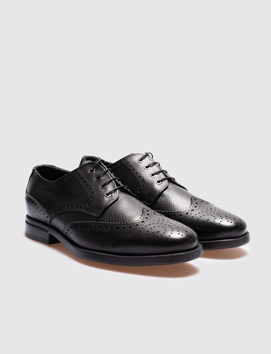 Men's Genuine Leather Black Lace-up Casual Shoes