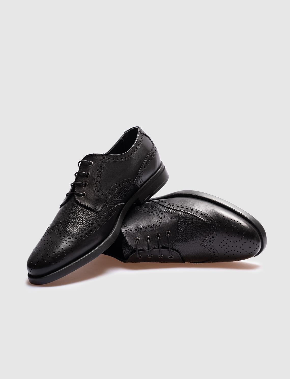 Men's Genuine Leather Black Lace-up Casual Shoes