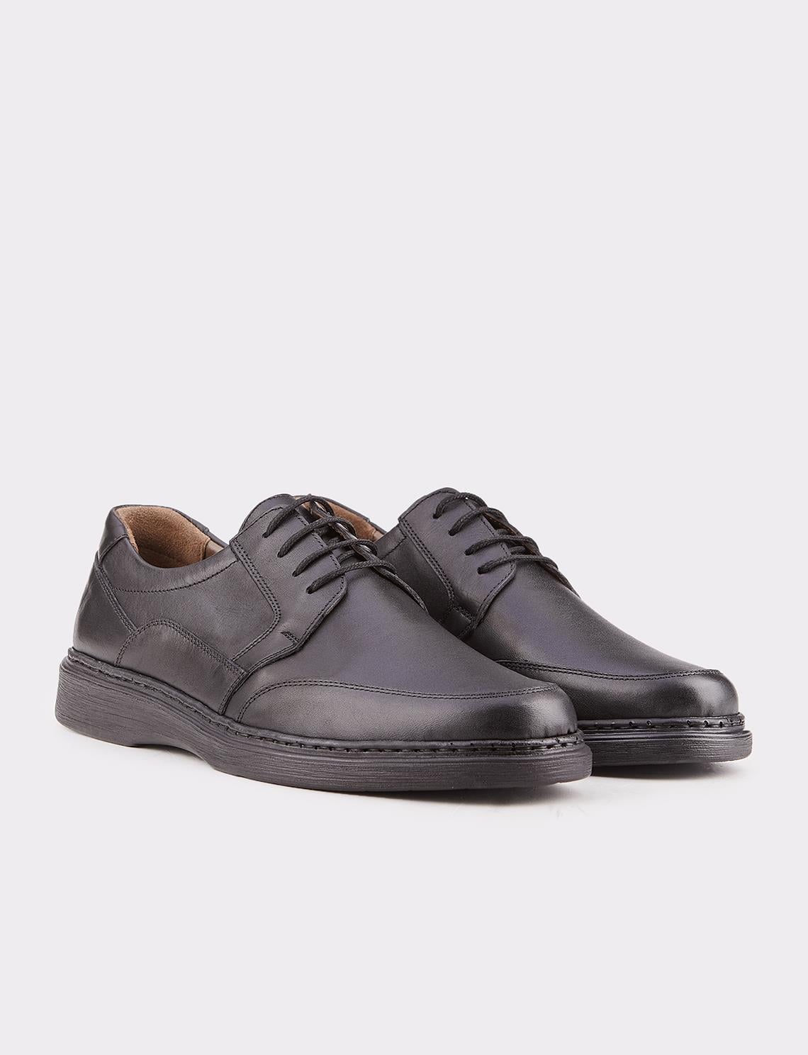 Men's Genuine Leather Black Casual Lace-up Shoes