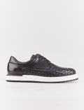 Men's Genuine Leather Black Braided Lace-up Casual Shoes