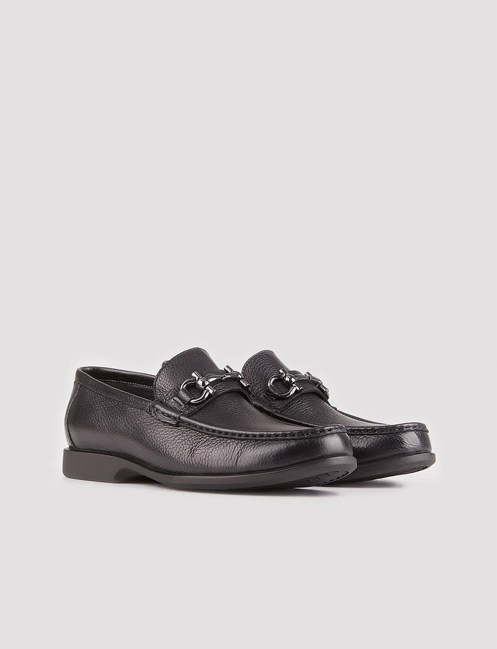 Men's Genuine Leather Black Casual Loafer Shoes with Buckle Accessory