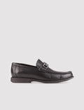 Men's Genuine Leather Black Casual Loafer Shoes with Buckle Accessory