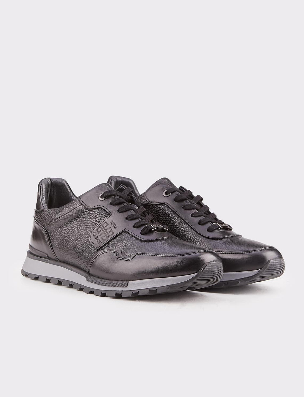 Men's Custom Designed Genuine Leather Black Lace-up Athletic Shoes
