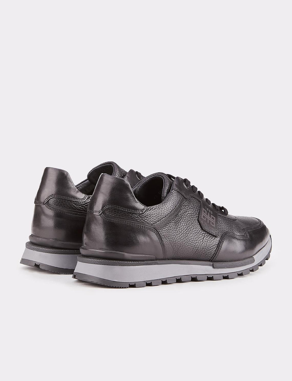 Men's Custom Designed Genuine Leather Black Lace-up Athletic Shoes