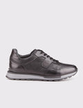 Men's Custom Designed Genuine Leather Black Lace-up Athletic Shoes