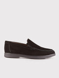 Men's Suede Genuine Leather Light Rubber Sole Black Casual Shoes