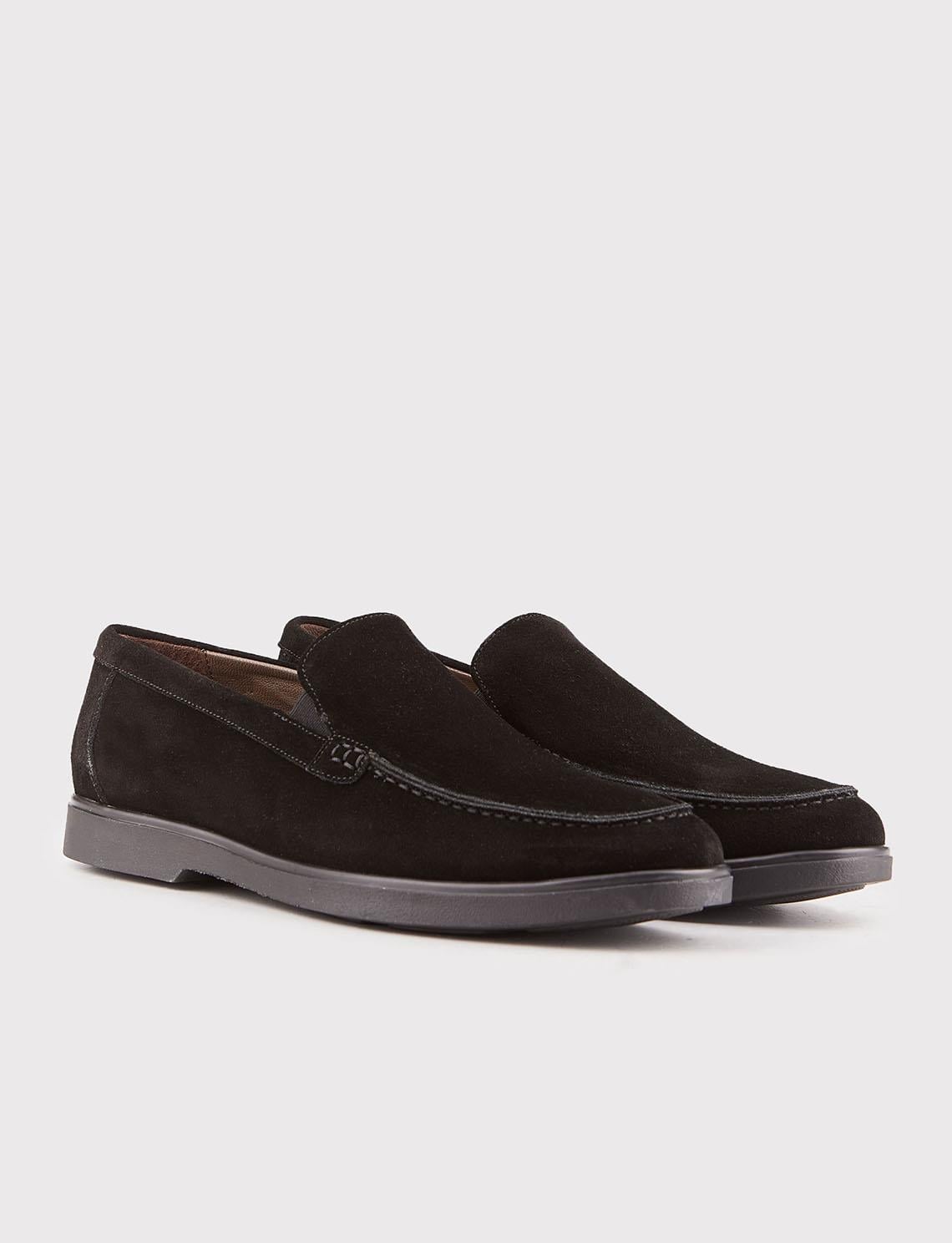 Men's Suede Genuine Leather Light Rubber Sole Black Casual Shoes