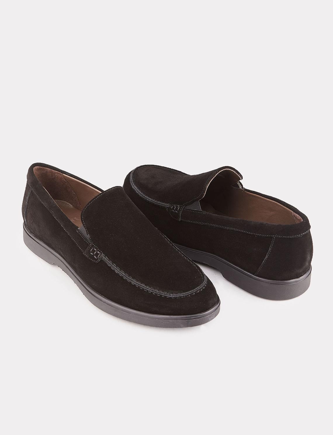 Men's Suede Genuine Leather Light Rubber Sole Black Casual Shoes