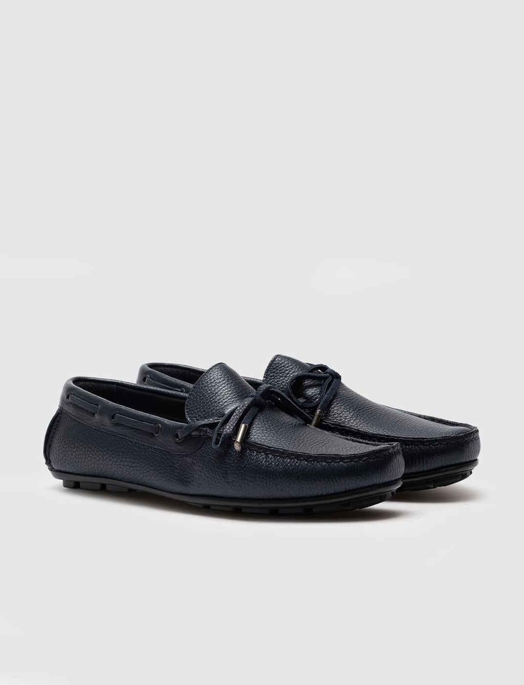 Navy Blue Men's Loafer Shoes with Bow Detail and Genuine Leather