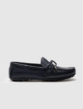 Navy Blue Men's Loafer Shoes with Bow Detail and Genuine Leather