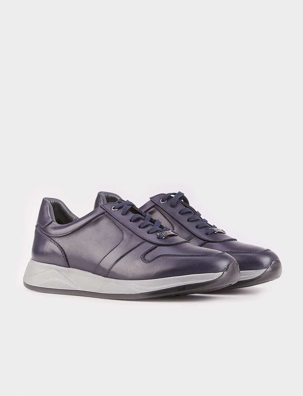 Genuine Leather Navy Blue Lace-up Men's Athletic Shoes